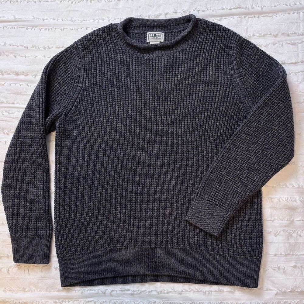 LL Bean Sweater Mens L Rollneck Waffle Knit Rolled Neck Fisherman Cabincore